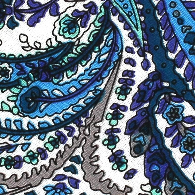 Corbata Estrecha Paisley Blanca y Azul