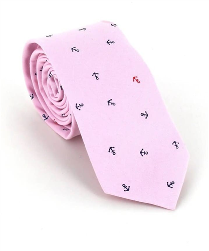 Corbata Estrecha Anclas Rosa