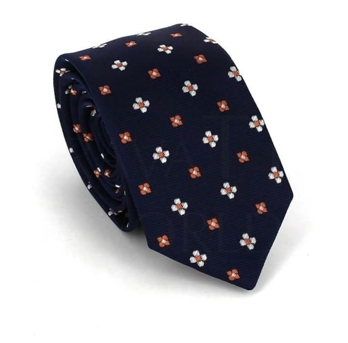 Corbata Estrecha Estampada Azul Marino Floral