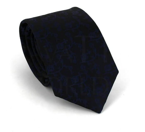 Corbata Estrecha Estampada Azul Marino y Negra