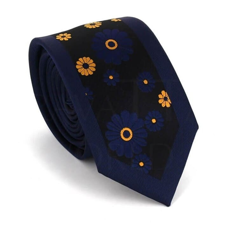 Corbata Estrecha Estampado Flores Azul