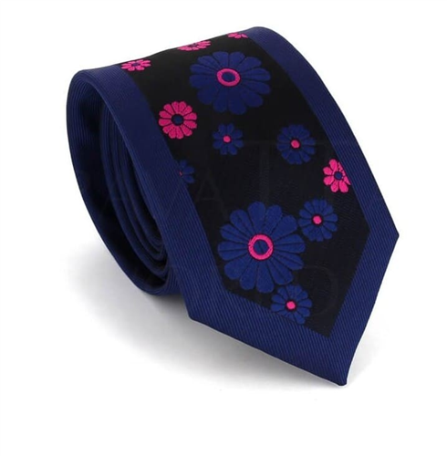 Corbata Estrecha Estampado Flores Azul