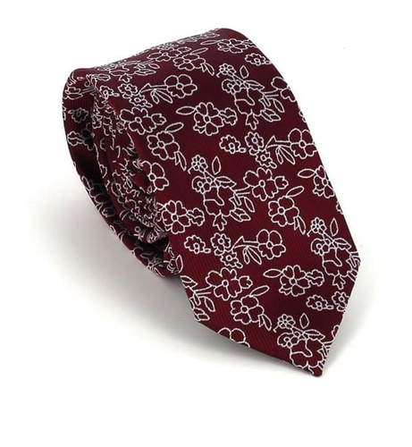 Corbata Estrecha Flores Burdeos
