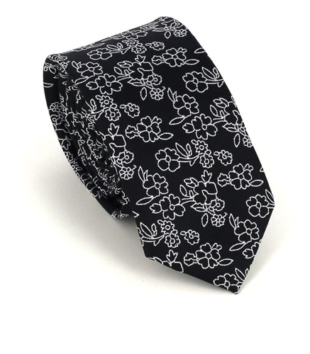 Corbata Estrecha Flores Negra