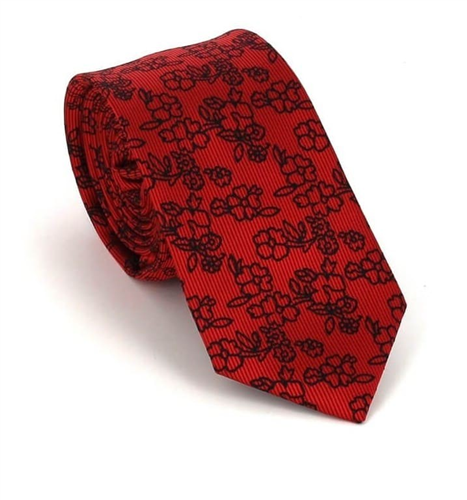 Corbata Estrecha Flores Roja