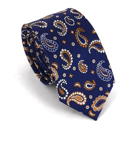 Corbata Estrecha Paisley Azul Marino