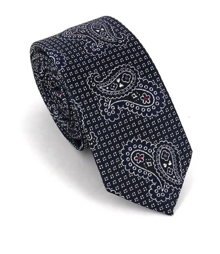 Corbata Estrecha Paisley Azul Marino y Negra