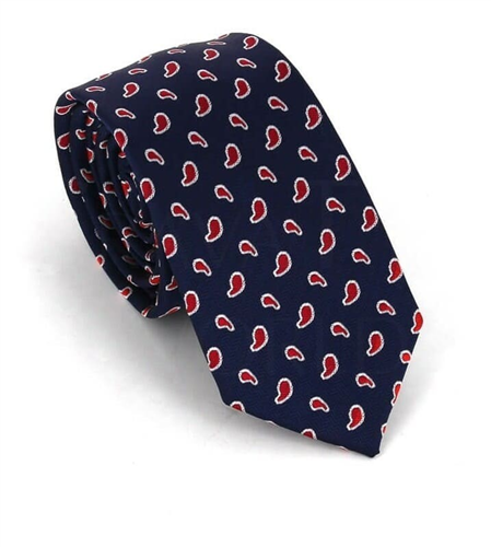 Corbata Estrecha Paisley Azul Marino y Rojo