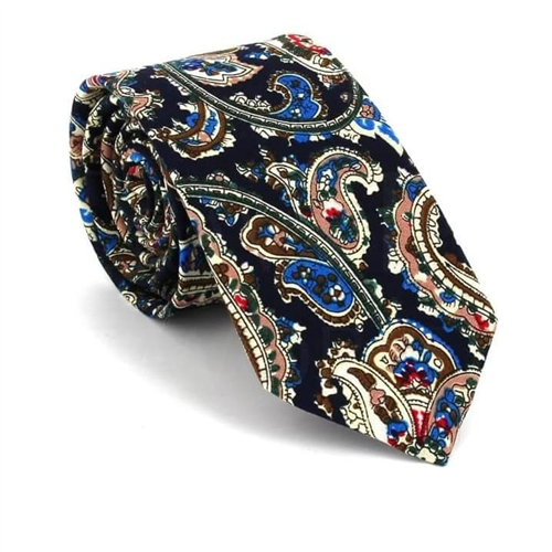 Corbata Estrecha Paisley Azul Oscuro