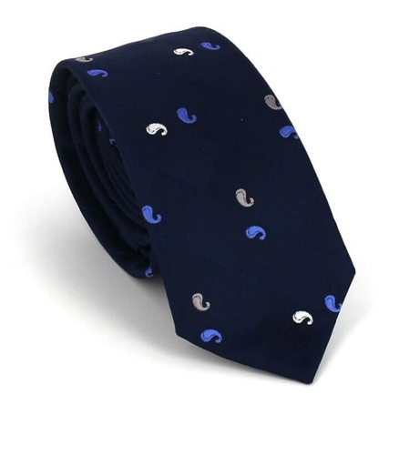 Corbata Estrecha Paisley Azul Oscuro
