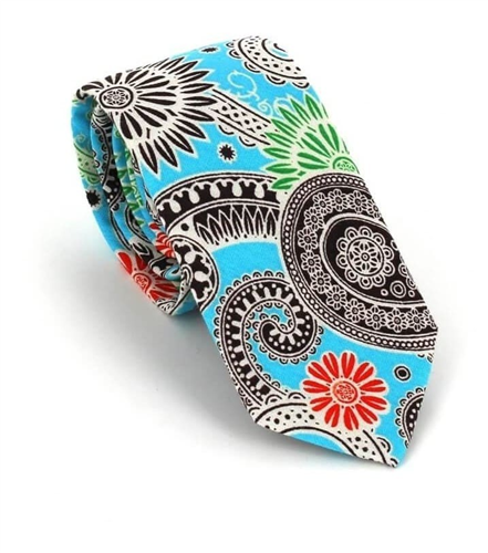 Corbata Estrecha Paisley Azul Turquesa