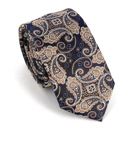 Corbata Estrecha Paisley Azul y Dorada