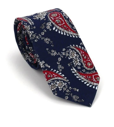 Corbata Estrecha Paisley Azul y Roja