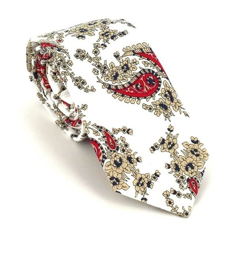Corbata Estrecha Paisley Blanca y Roja