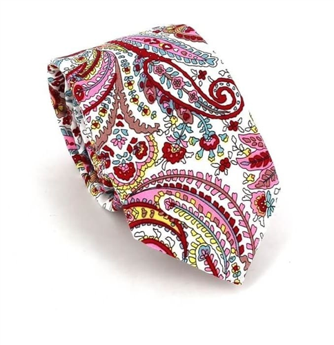Corbata Estrecha Paisley Blanca y Roja