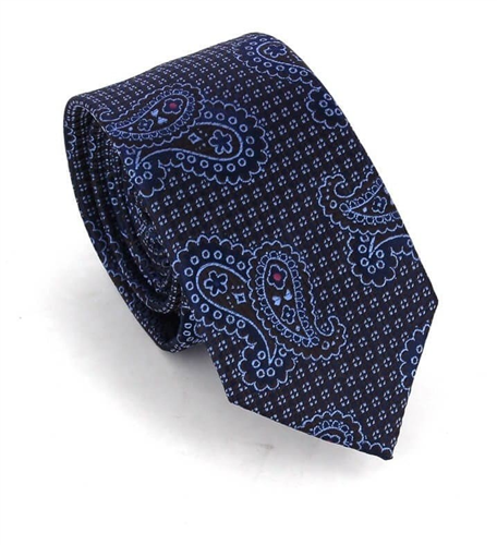 Corbata Estrecha Paisley Celeste y Marrón