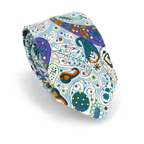 Corbata Estrecha Paisley Celeste y Verde