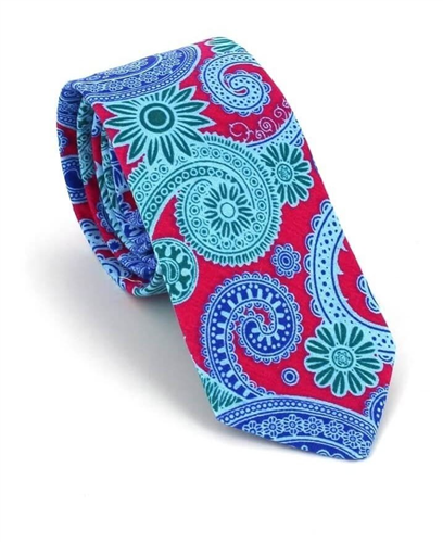 Corbata Estrecha Paisley Fucsia