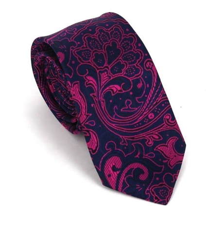 Corbata Estrecha Paisley Fucsia y Azul Marino