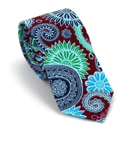 Corbata Estrecha Paisley Granate