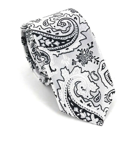Corbata Estrecha Paisley Gris Plata