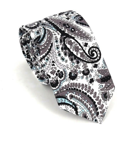 Corbata Estrecha Paisley Negra y Blanca