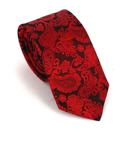 Corbata Estrecha Paisley Negra y Roja