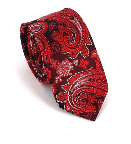 Corbata Estrecha Paisley Roja