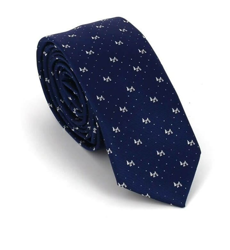 Corbata Estrecha Perritos Azul Marino y Blanca