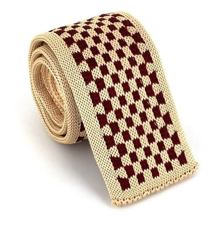 Corbata Punto Cuadros Beige y Granate