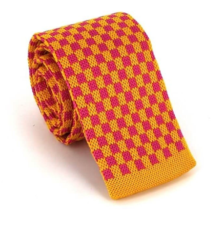 Corbata Punto Cuadros Dorada y Rosa