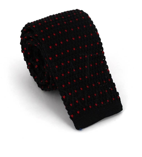 Schwarze Strickkrawatte mit roten Punkten