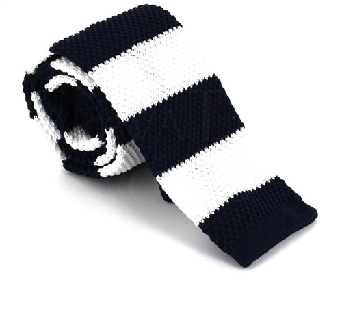 Corbata Punto Rayas Blanca y Azul Oscuro