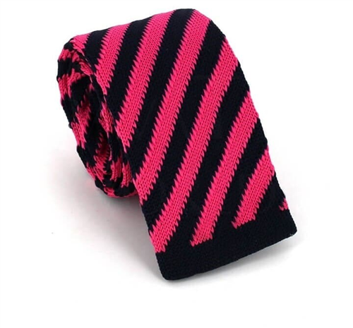 Corbata Punto Rayas Diag. Azul Oscuro y Rosa