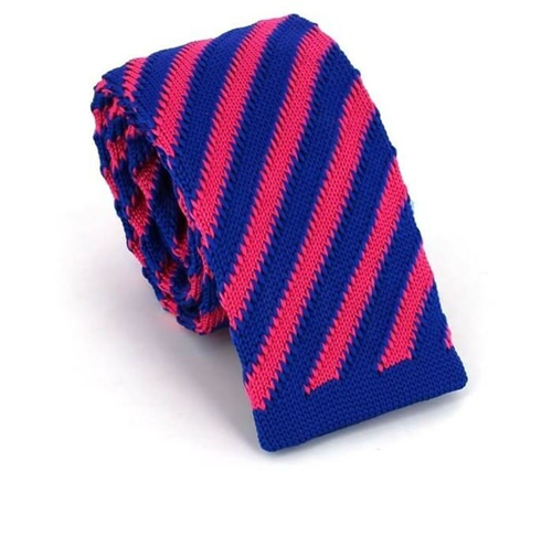 Corbata Punto Rayas Diag. Azul y Rosa