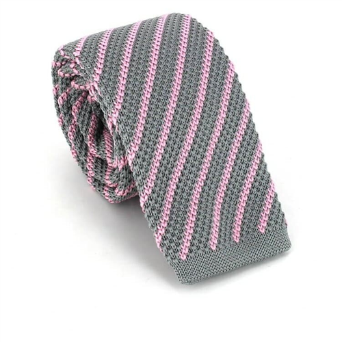 Corbata Punto Rayas Diag. Gris y Rosa