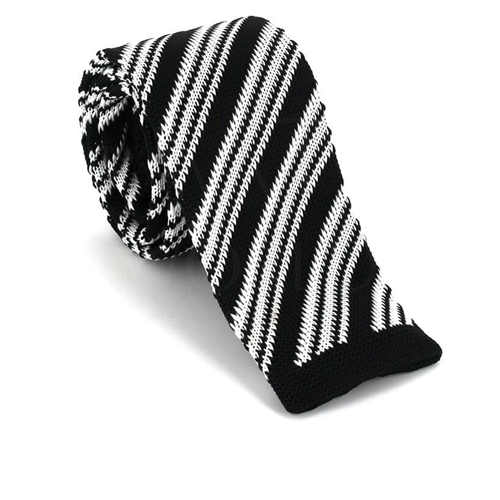 Corbata Punto Rayas Diag. Negra y Blanca