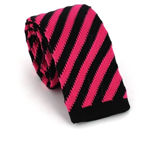 Corbata Punto Rayas Diag. Negra y Rosa
