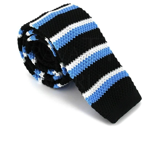 Corbata Punto Rayas Negra, Blanca y Azul