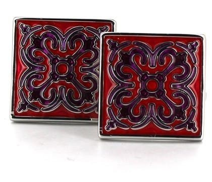 Gemelos Esmaltados Cuadrados Abstractos Rojos