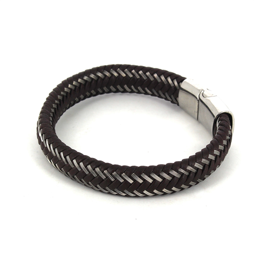 Pulsera Acero Trenzada de Cuero Marrón