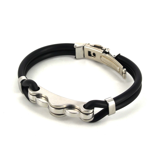 Pulsera Acero y Caucho Negro