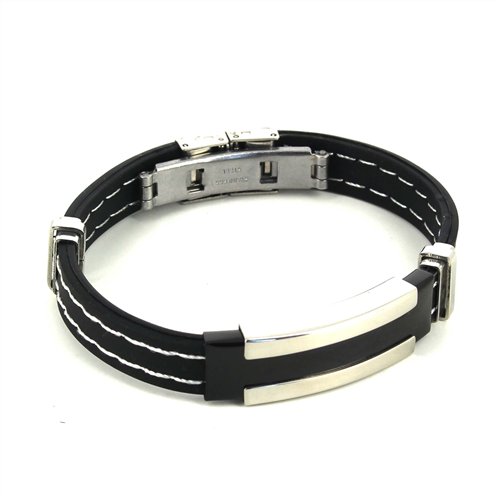Pulsera Acero y Caucho Negro I