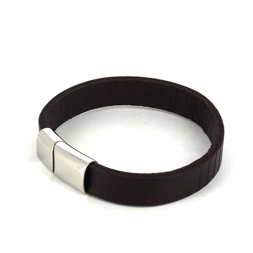 Pulsera Acero y Cuero Marrón