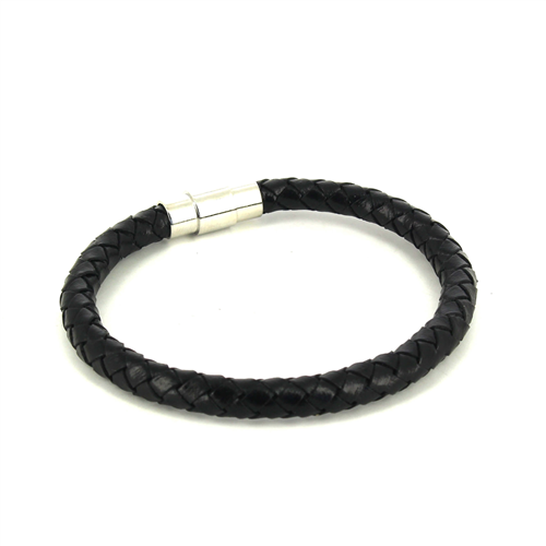 Pulsera Acero y Cuero Negro Cilíndrica I