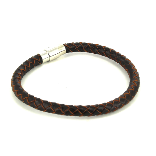 Pulsera Acero y Cuero Negro y Marrón Cilíndrica