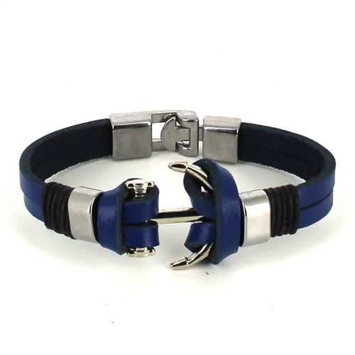 Pulsera Cuero Azul con Ancla