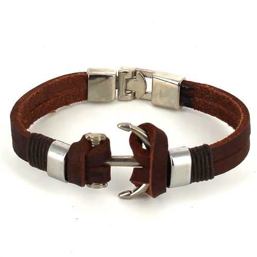 Pulsera Cuero Marrón con Ancla