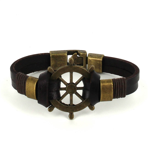 Pulsera Cuero Marrón con Timón