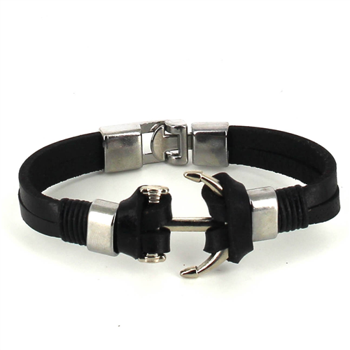 Pulsera Cuero  Negro con Ancla